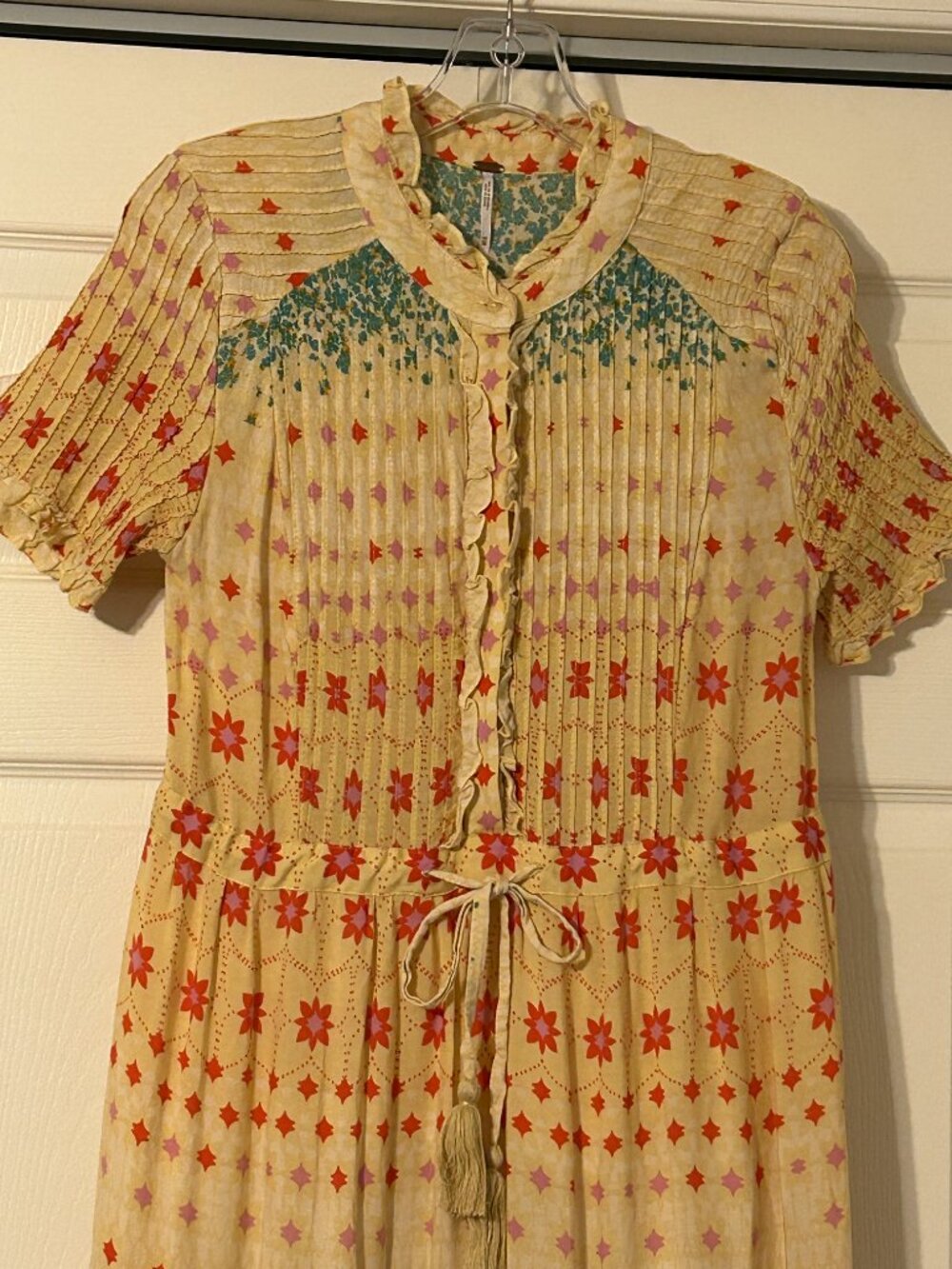 FREE PEOPLE Sz M Floral Pintuck Bodice Tiered Hem RARE FEELING Maxi Dress BOHO - Picture 2 of 12